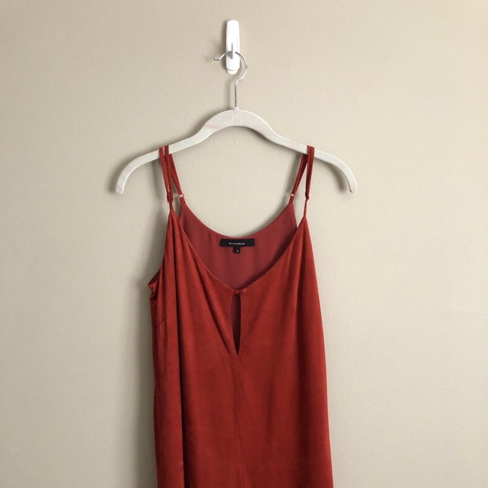 Rust color faux suede mini dress.